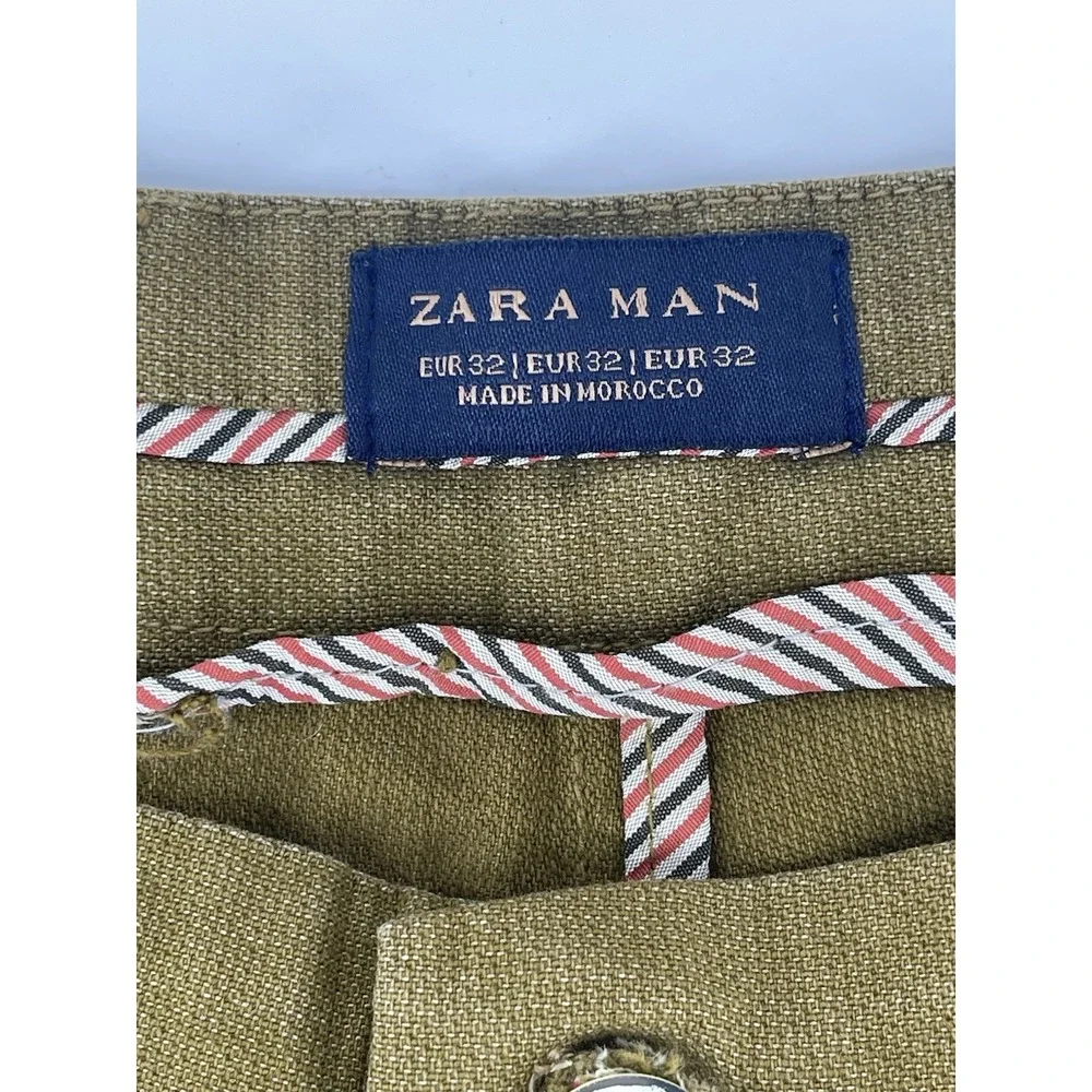 Zara Man Pants Size 32 Slim Fit Green Stretch Casual Chinos‎ Men